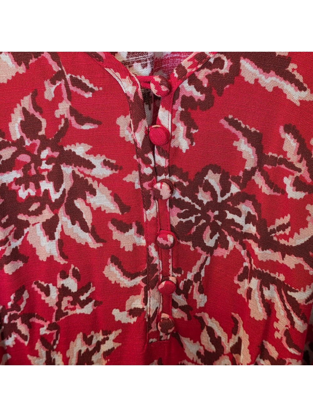 Knox Rose Red Floral Rayon Dress with Button Front and Long Sleeves Size XL NWOT - Picture 3 of 9